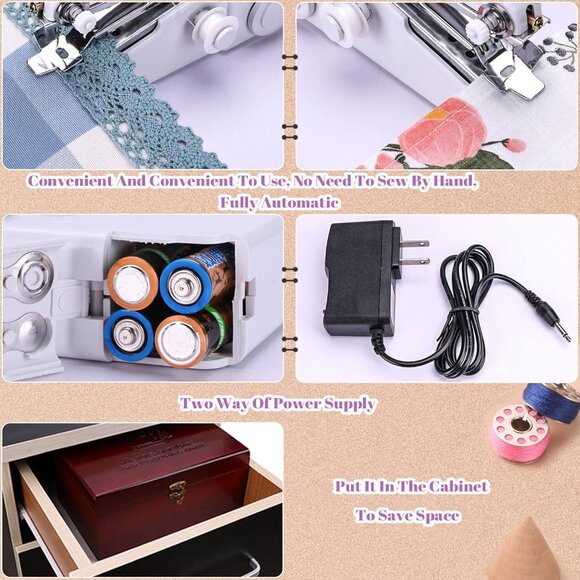 Handheld Sewing Machine, with Elegant Wooden Sewing Box and 153-Piece Sewing Kit - Picture 5 of 7